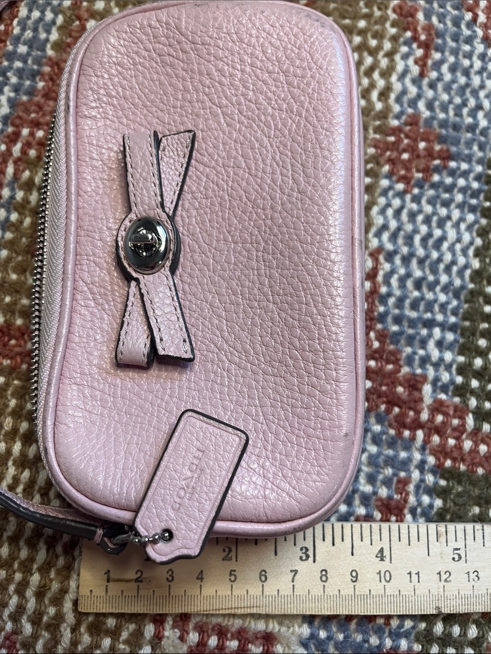 Coach Turnlock Bow Leather Crossbody Pouch Bag Pink Pebble Leather Double Zip - Picture 13 of 13